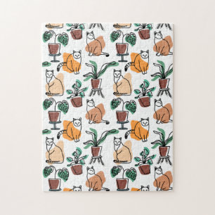 Lijntekenkat en bloemen legpuzzel