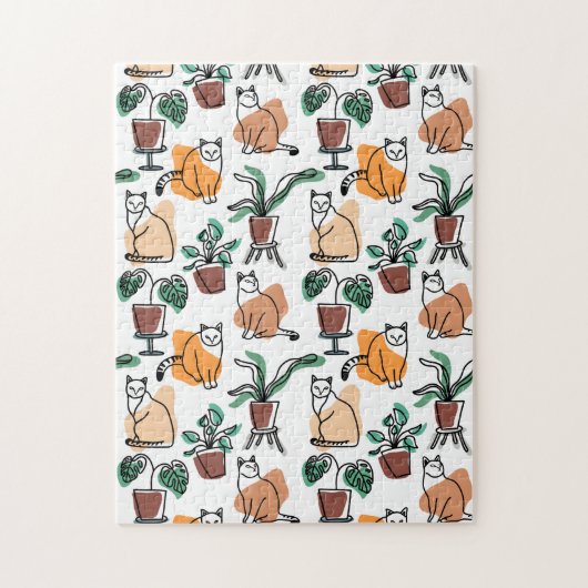 Lijntekenkat en bloemen legpuzzel (Verticaal)