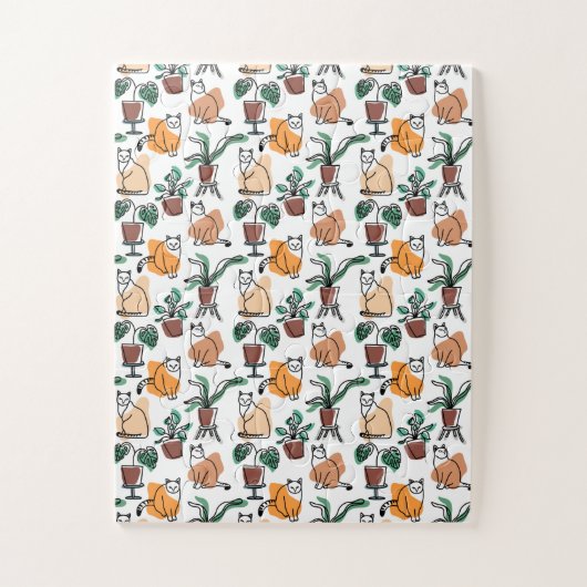 Lijntekenkat en bloemen legpuzzel (Verticaal)