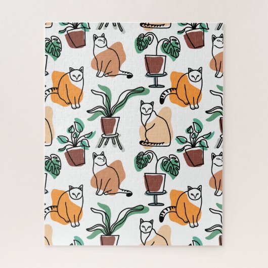 Lijntekenkat en bloemen legpuzzel (Verticaal)
