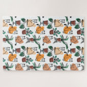 Lijntekenkat en bloemen legpuzzel (Horizontaal)