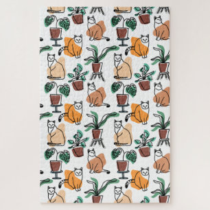 Lijntekenkat en bloemen legpuzzel