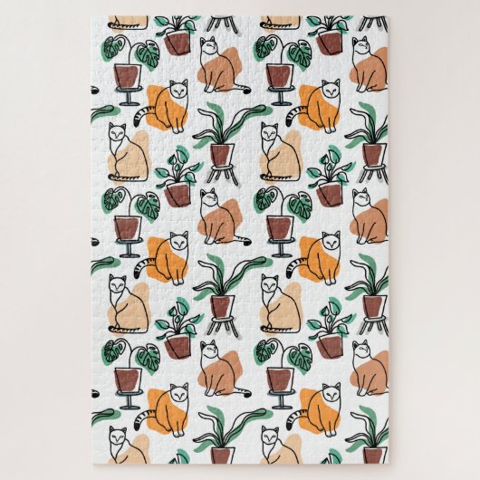 Lijntekenkat en bloemen legpuzzel (Verticaal)