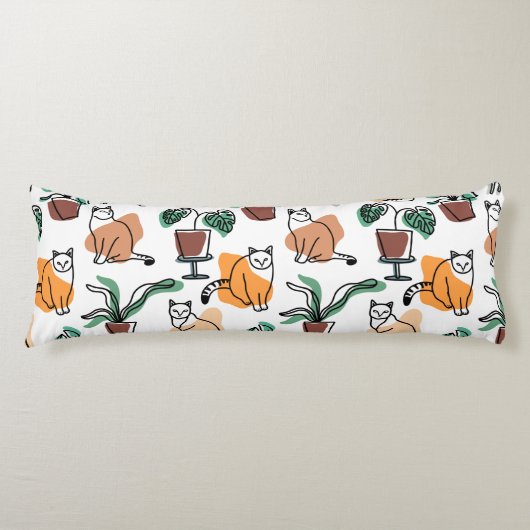 Lijntekenkat en bloemen lichaamskussen (Voorkant)