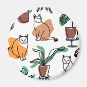 Lijntekenkat en bloemen magneet (Voorkant)