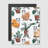 Lijntekenkat en bloemen magnetische uitnodiging (Voorkant / Achterkant)