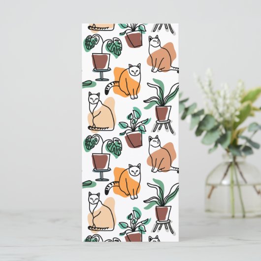 Lijntekenkat en bloemen menu (Staand voorkant)