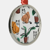 Lijntekenkat en bloemen metalen ornament (Rechts)