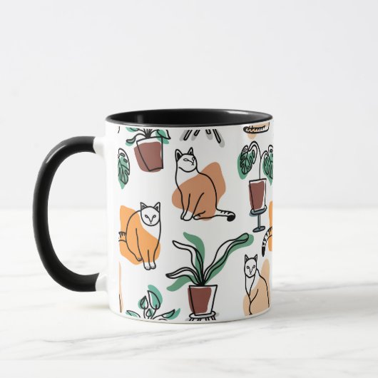 Lijntekenkat en bloemen mok (Links)