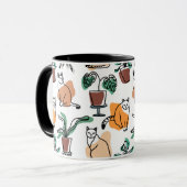 Lijntekenkat en bloemen mok (Voorkant links)