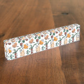 Lijntekenkat en bloemen naambordje (Zijkant)