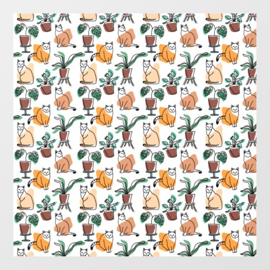 Lijntekenkat en bloemen raamsticker (Vel)