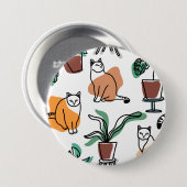 Lijntekenkat en bloemen ronde button 7,6 cm (Voorkant /achterkant)
