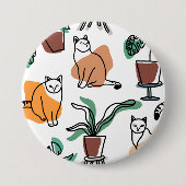 Lijntekenkat en bloemen ronde button 7,6 cm (Voorkant)