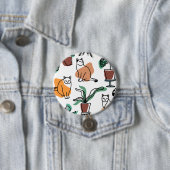 Lijntekenkat en bloemen ronde button 7,6 cm (In situ)