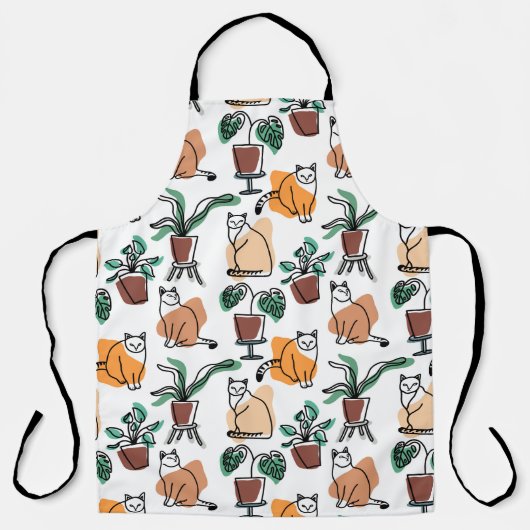 Lijntekenkat en bloemen schort (Voorkant)