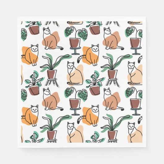 Lijntekenkat en bloemen servet (Voorkant)