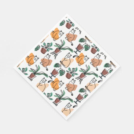 Lijntekenkat en bloemen servet (Hoek)