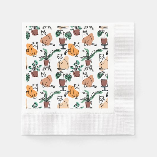 Lijntekenkat en bloemen servet (Voorkant)