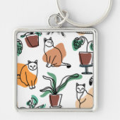 Lijntekenkat en bloemen sleutelhanger (Voorkant)