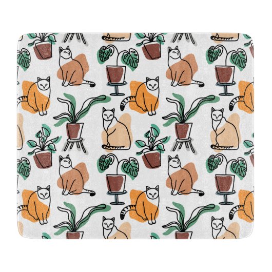 Lijntekenkat en bloemen snijplank (Voorkant)