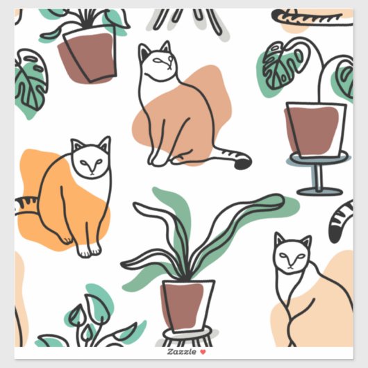 Lijntekenkat en bloemen sticker (Vel)