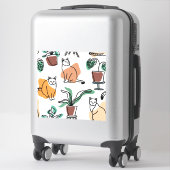 Lijntekenkat en bloemen sticker (Koffer)