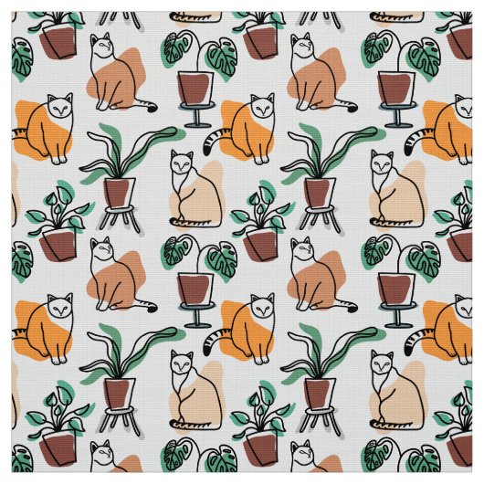 Lijntekenkat en bloemen stof (Swatch)