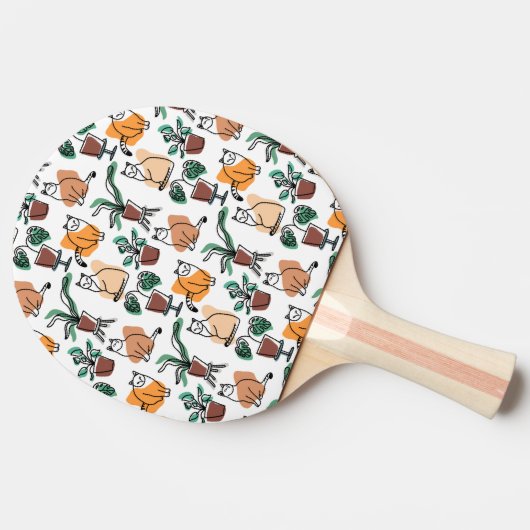 Lijntekenkat en bloemen tafeltennisbatje (Zijkant)