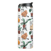 Lijntekenkat en bloemen thermosbeker (Gedraaid links)