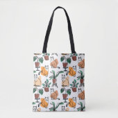Lijntekenkat en bloemen tote bag (Voorkant)