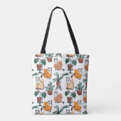 Lijntekenkat en bloemen tote bag (Achterkant)