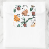 Lijntekenkat en bloemen vierkante sticker (Tas)