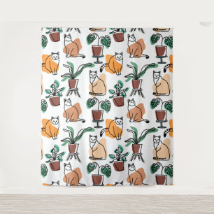 Lijntekenkat en bloemen wandkleed