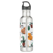 Lijntekenkat en bloemen waterfles  (Achterkant)