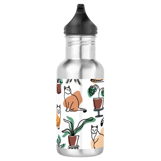 Lijntekenkat en bloemen waterfles  (Rechts)