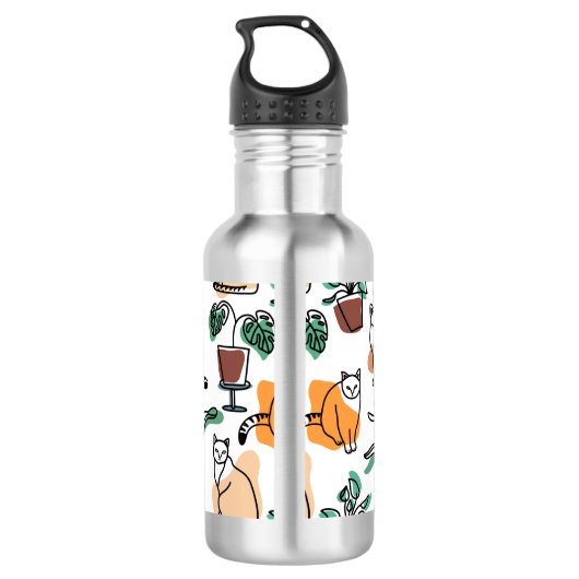 Lijntekenkat en bloemen waterfles  (Achterkant)