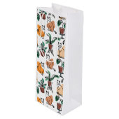 Lijntekenkat en bloemen wijn cadeautas (Voorkant Gekanteld)