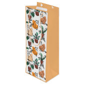 Lijntekenkat en bloemen wijn cadeautas (Achterkant Gekanteld)