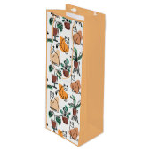 Lijntekenkat en bloemen wijn cadeautas (Voorkant Gekanteld)