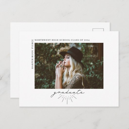 Lijntekenscript Afstuderen horizontale foto Announ Briefkaart (Voorkant / Achterkant)