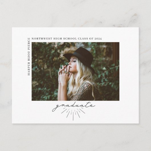Lijntekenscript Afstuderen horizontale foto Announ Briefkaart (Voorkant)