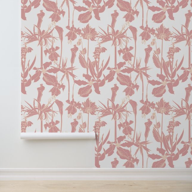 Lijntuin en tropische bloemen. behang (Applicatie)