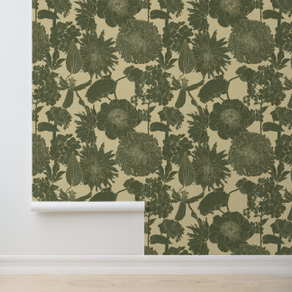 Lijntuin en tropische bloemen. behang