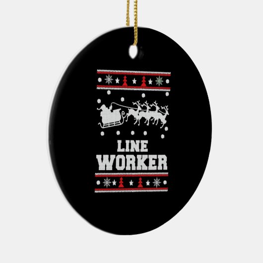 Lijnwerker - Lineman Ugly kerstsweater Keramisch Ornament (Rechts)