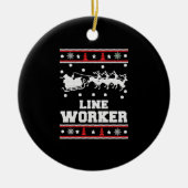 Lijnwerker - Lineman Ugly kerstsweater Keramisch Ornament (Voorkant)