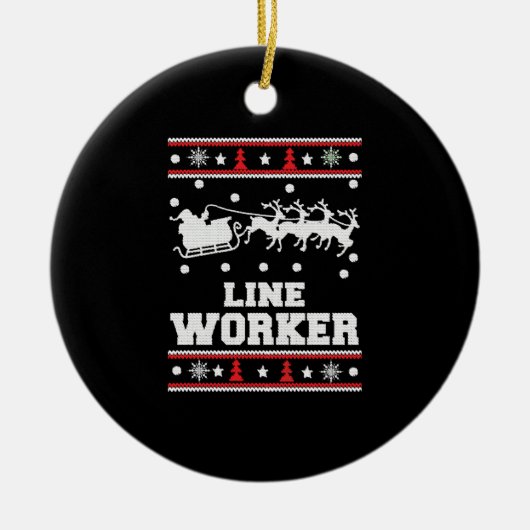 Lijnwerker - Lineman Ugly kerstsweater Keramisch Ornament (Voorkant)