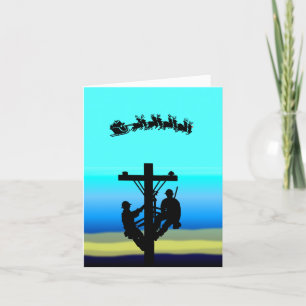 Lijnwerkers op paal Silhouette Kerstkaart Kaart