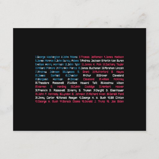 Lijst 46 Amerikaanse Presidenten van de Verenigde  Informatiekaartje (Voorkant)