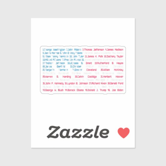 Lijst 46 Amerikaanse Presidenten van de Verenigde Sticker (Vel)